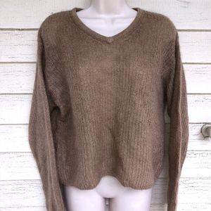 EDDIE BAUER 65%mohair tan ribbed V-neck sweater